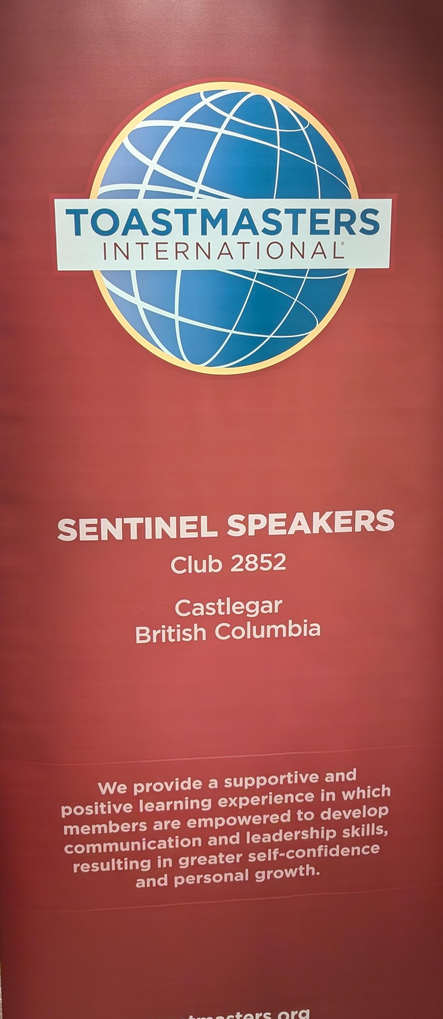Club banner for Sentinel Speakers in Castlegar BC