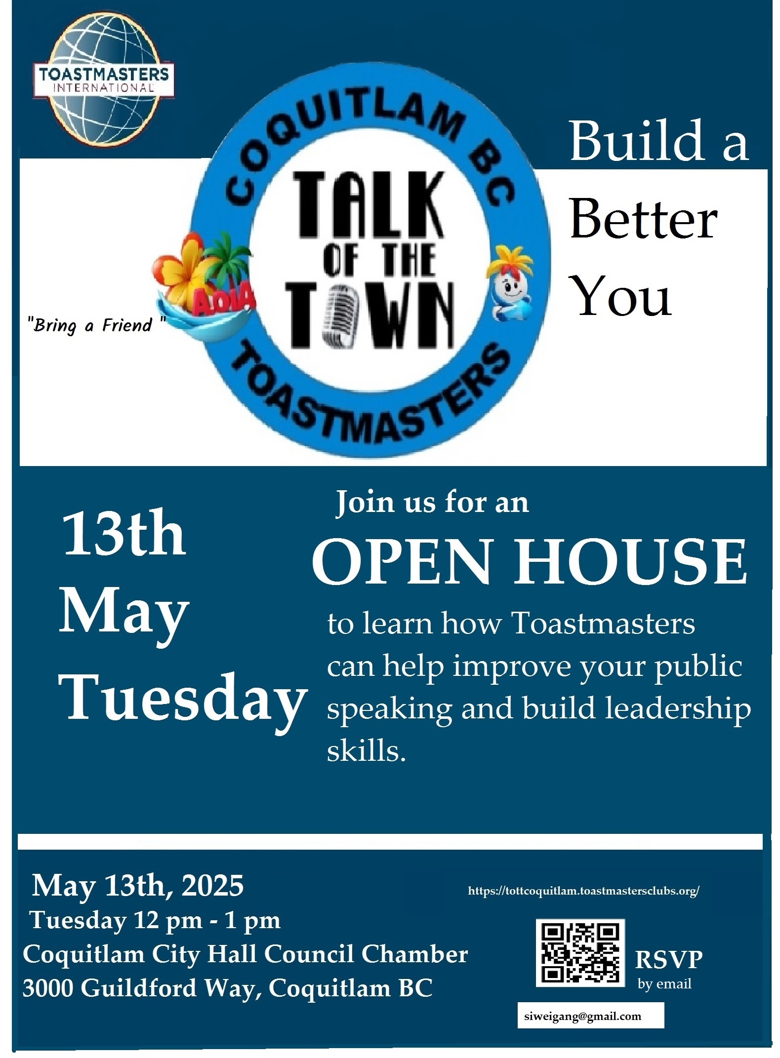 "Aloha" OPEN HOUSE of TALK OF THE TOWN TOASTMASTERS CLUB on Tuesday, 13th of May 2025