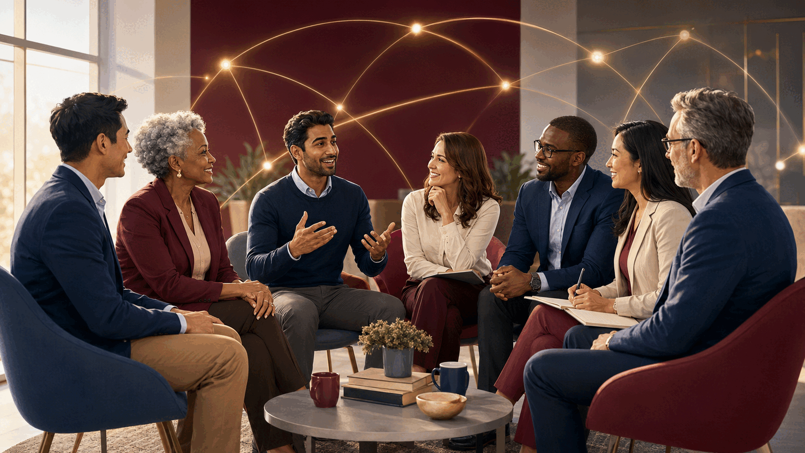 Seven leaders sharing ideas