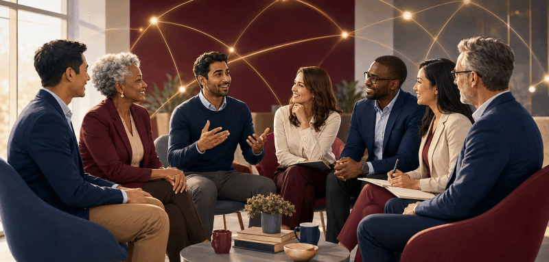 Seven leaders sharing ideas